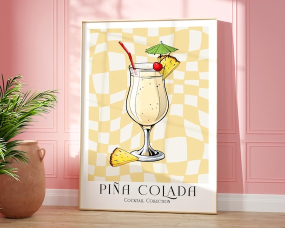 Piña Colada Cocktail Retro Poster Tropical Bar Cart Drink Art Collection