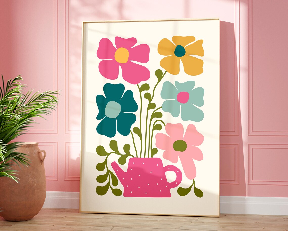 Colourful Abstract Flower Print, Scandinavian Floral Art