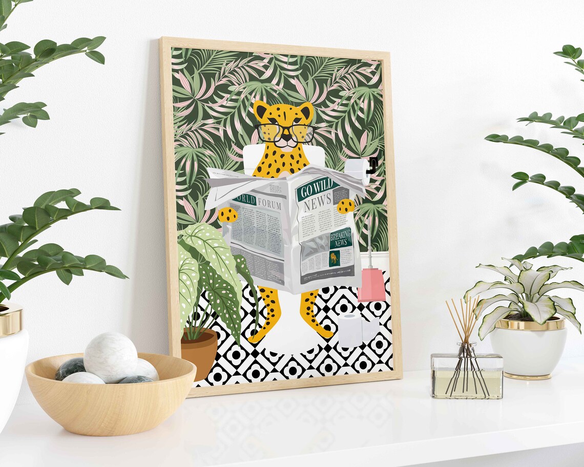 Cheetah Bathroom Wall Art, Funny Animal Poster