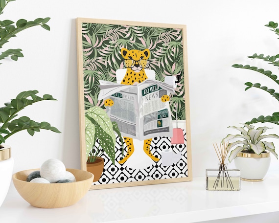 Cheetah Bathroom Wall Art, Funny Animal Poster