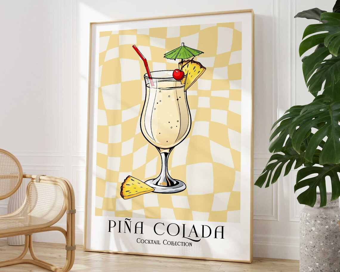 Pina Colada Cocktail Retro Poster, Kitchen Decor