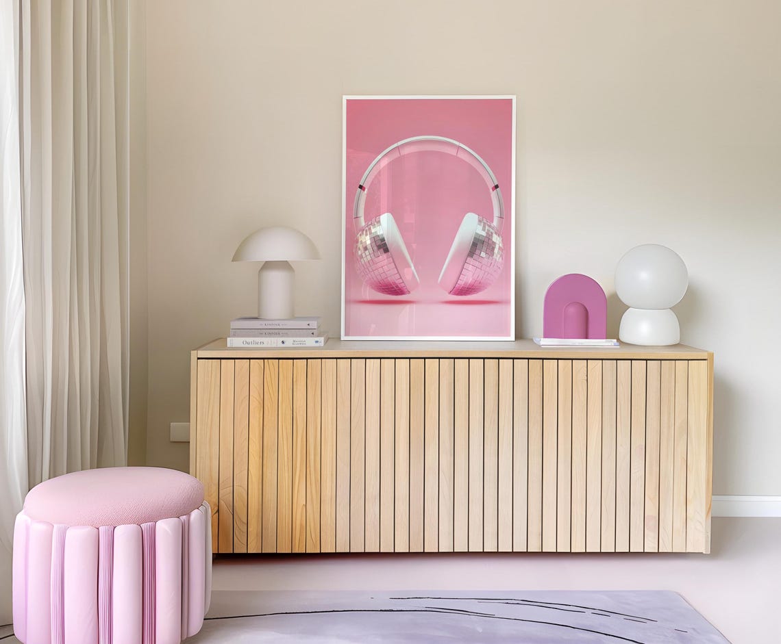 Disco Ball Headphones Pink Preppy Groovy Trendy Music Poster - Image 4