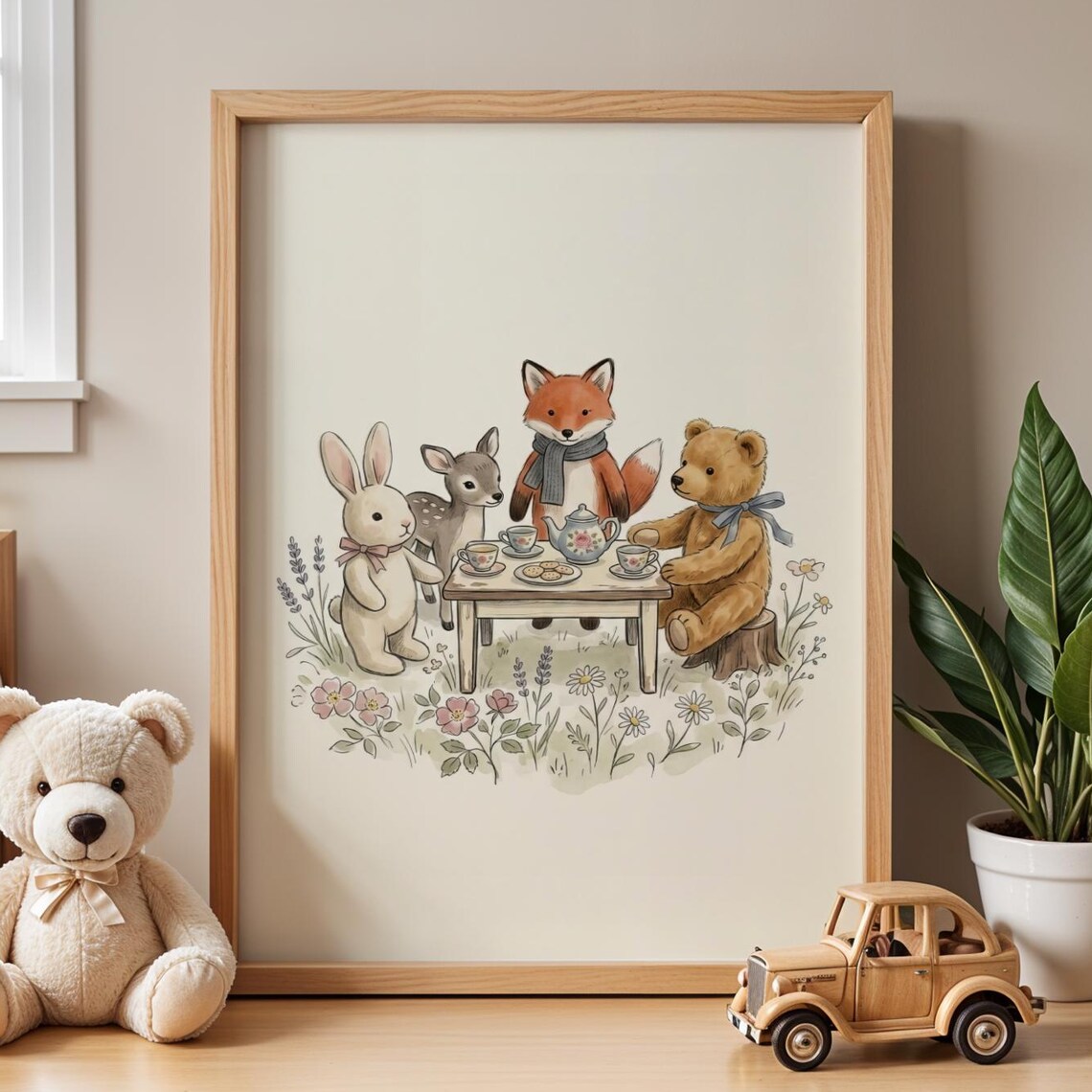 Woodland Animal Tea Party Vintage Storybook Art Print