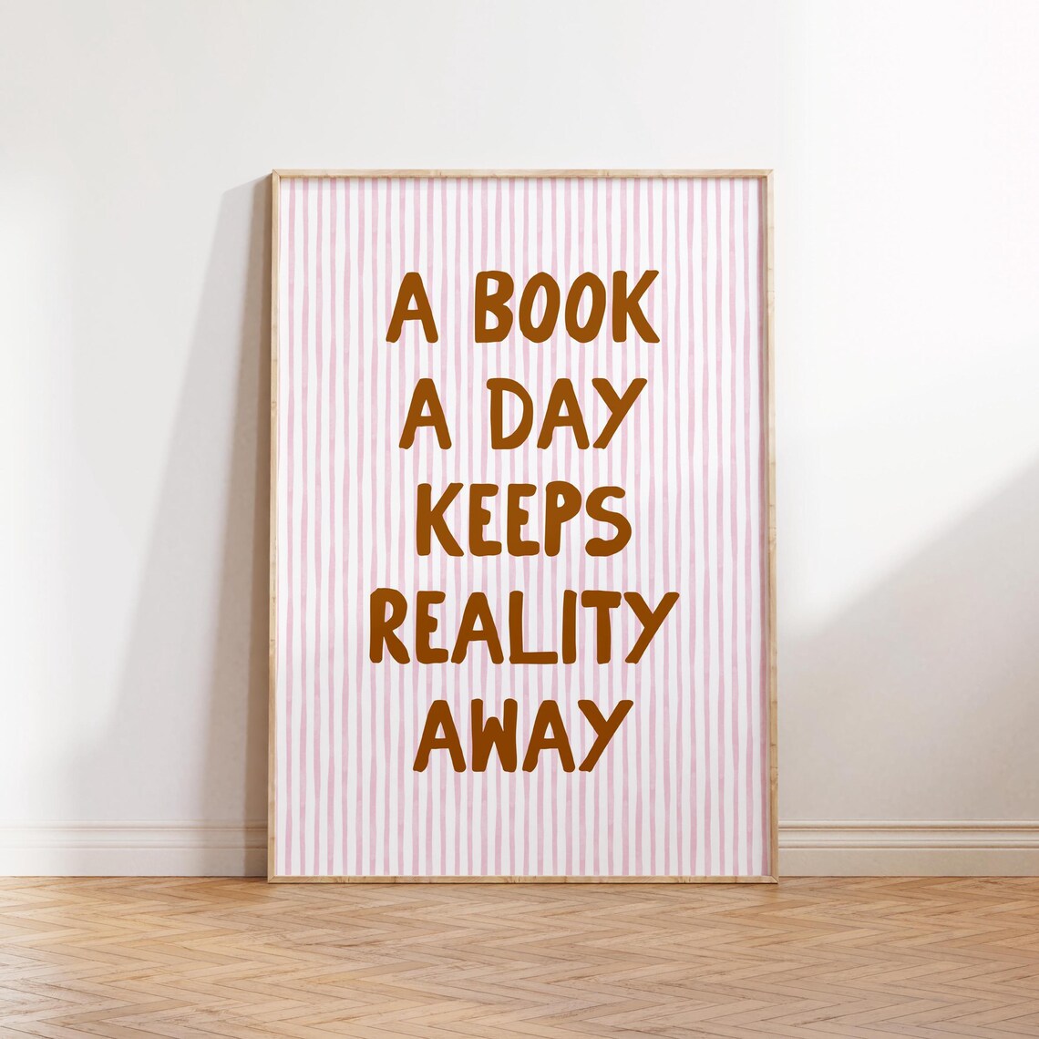A Book a Day Keeps Reality Away Quote Striped Reading Nook Poster - Image 4