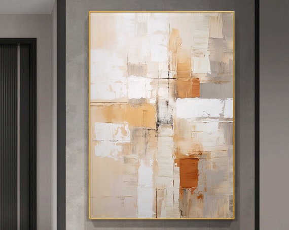 Large Beige And Brown Abstract Painting Contemporary Art Beige Neutral Wall Art Beige White Minimalist Painting Beige Living Room Wall Decor