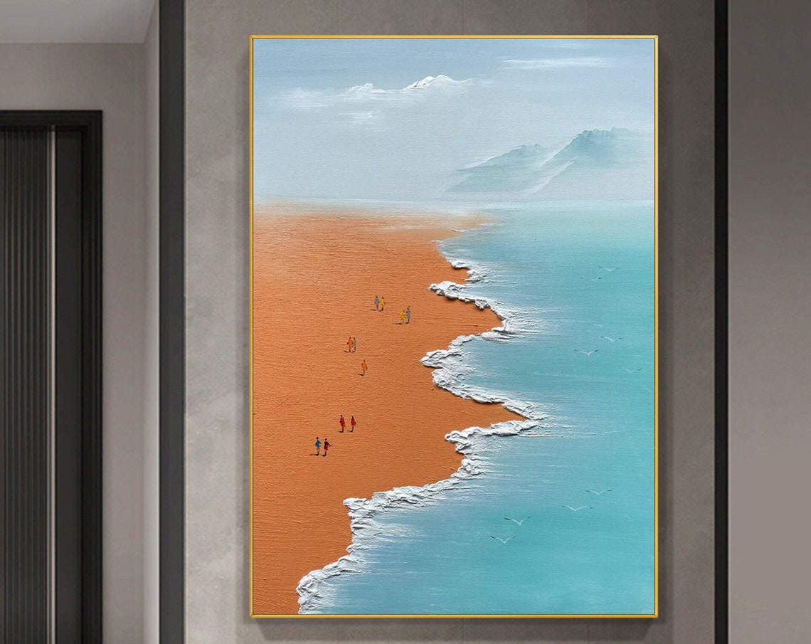 Terracotta Beach Shoreline Aerial Turquoise Waves Tiny People Poster