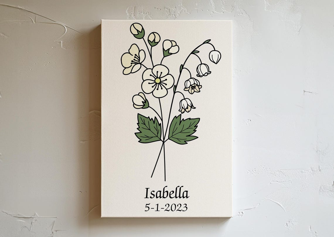 Personalized May Birth Flower Lily of the Valley Botanical Art Poster