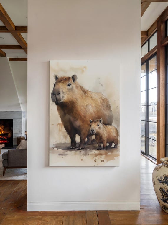 Capybara Family Wall Art Print Watercolor Art Print Cute Animal Illustration Wildlife Wall Art Nursery Decor Nature Inspired Art