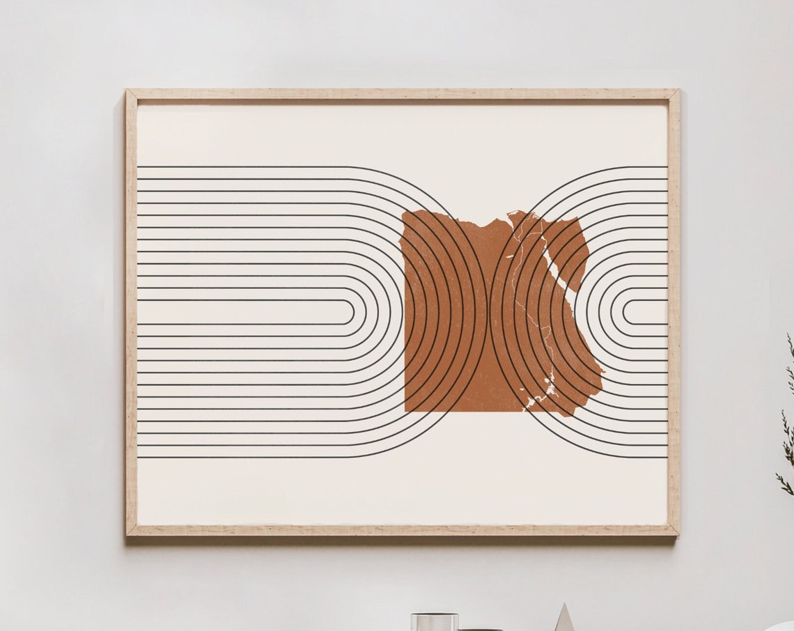 Egypt Wall Art Mid Century Map Retro Decor Poster Country Of Print