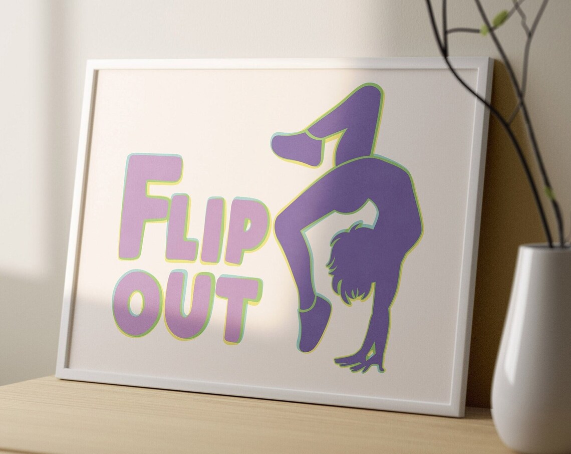 Flip Out Gymnast Silhouette Pastel Purple Horizontal Sports Poster