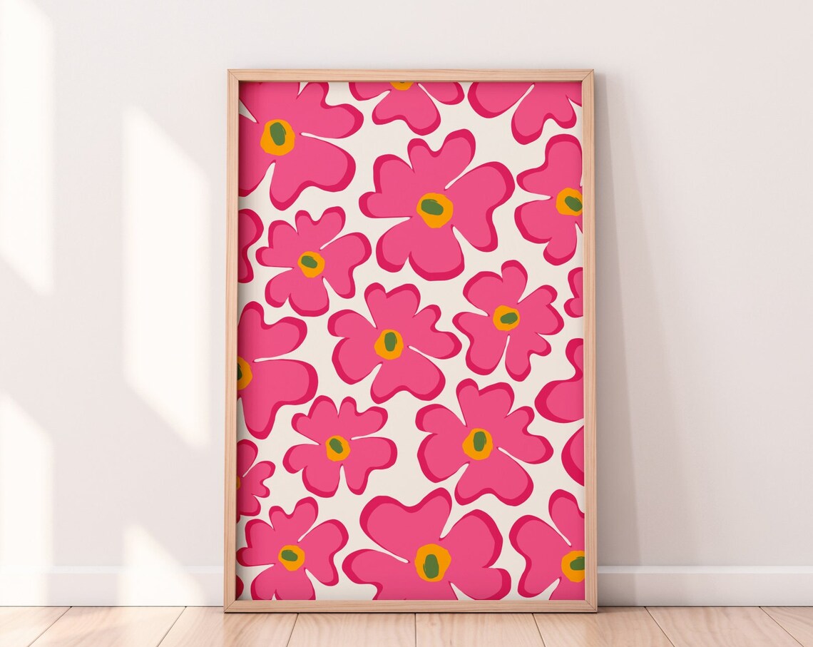 Wavy Flowers Art Print, Funky Abstract Floral
