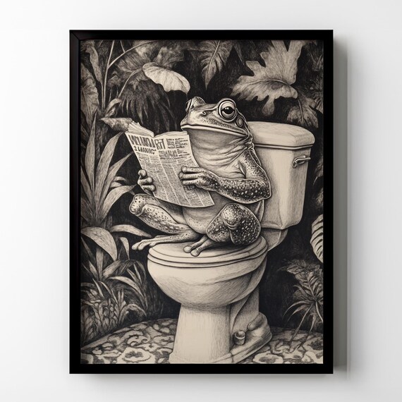 Frog Toilet Bathroom Wall Decor Funny Frog Toad Wall Art Tropical Plants Botanical Bathroom Toilet Restroom