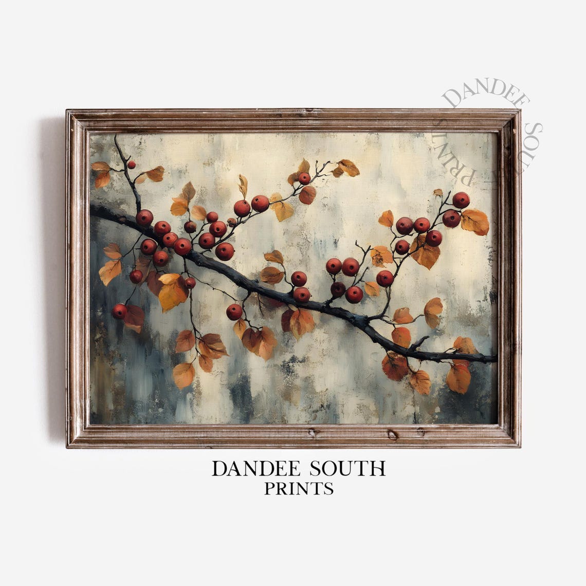 Red Berries And Autumn Leaves Rustic Vintage Fall Branch Garden Print