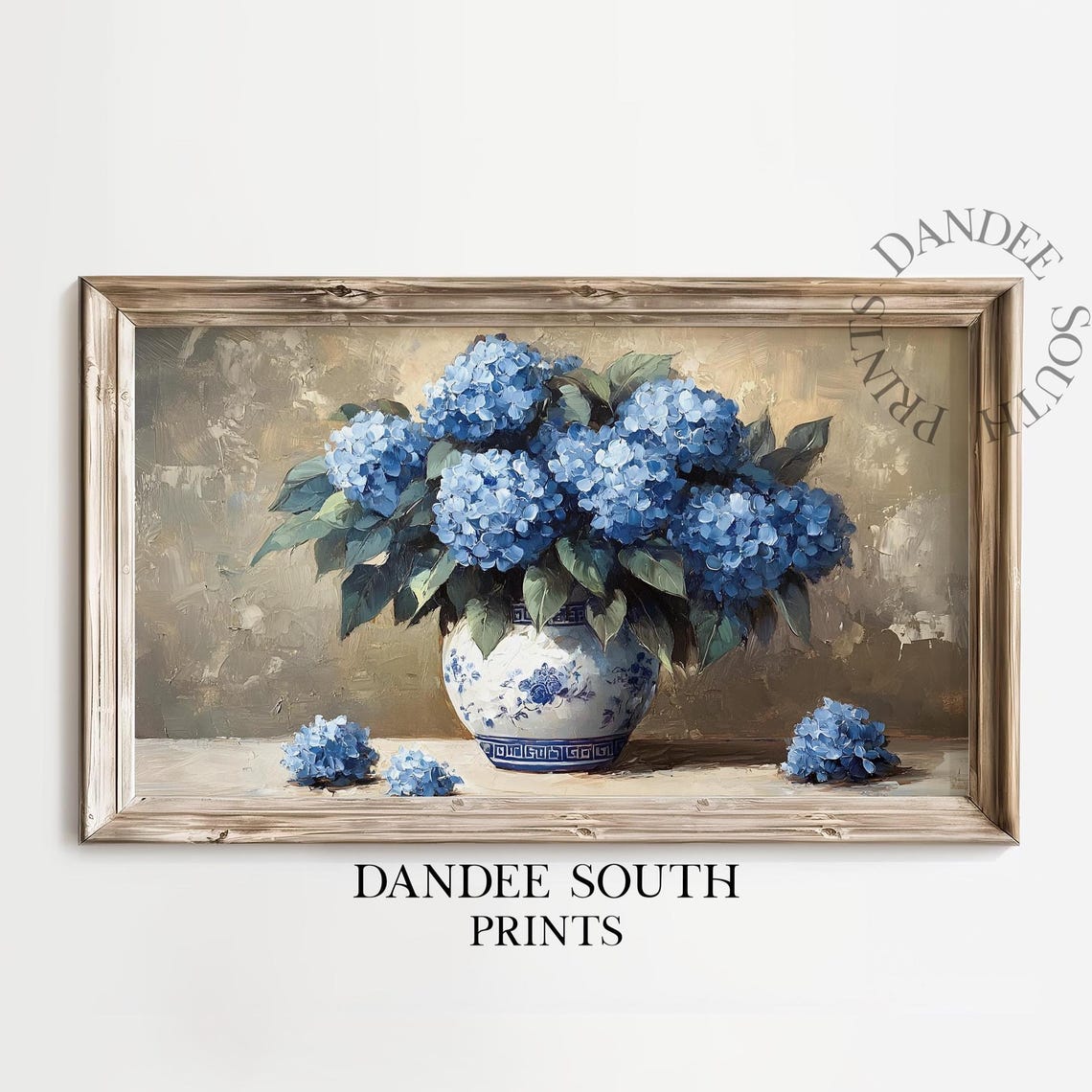 Blue Hydrangeas Tv Art For Frame Smart Spring Flowers Painting Chinoiserie Toile Floral Home Decor Tv029