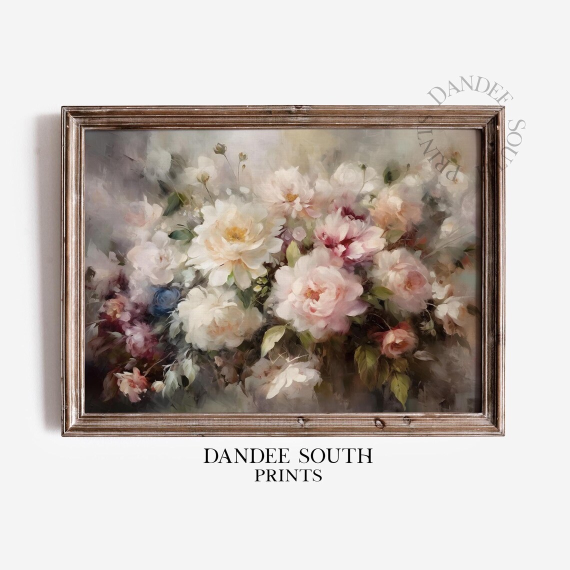 Antique Style Floral Art Print, Moody Farmhouse Flowers