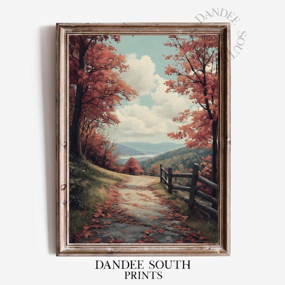 Fall Landscape Wall Art Vintage Autumn Countryside Oil Painting Thanksgiving Decor 575