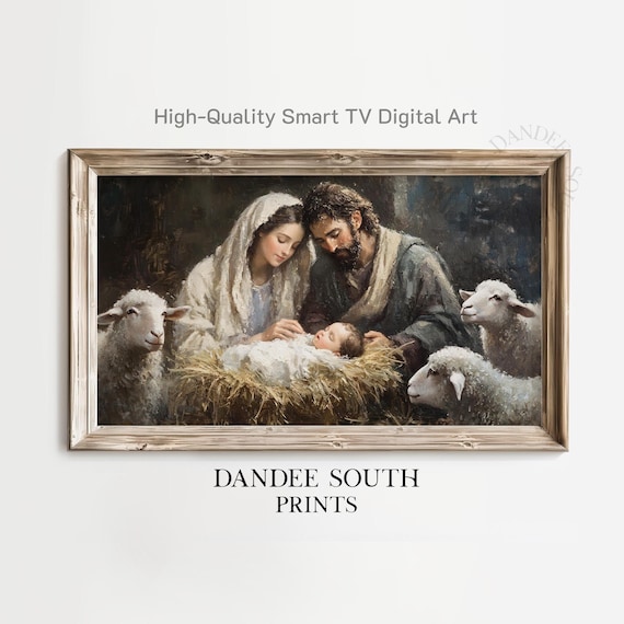 Nativity Scene TV Art, Christmas Wall Art Print