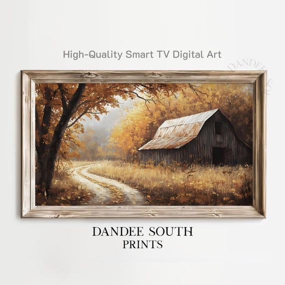 Rustic Fall Barn Tv Art For Frame Smart Autumn Landscape Painting Cozy Farmhouse Display Tv054