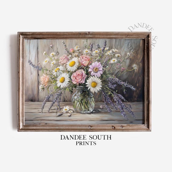 Vase Of Flowers Wall Art Floral Rustic Farmhouse Decor Vintage Botanical Neutral Flower 242
