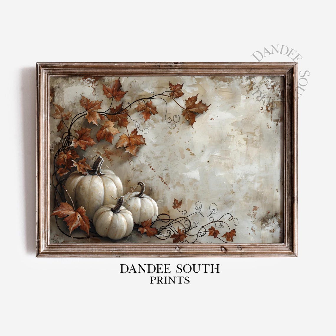 White Pumpkins and Autumn Leaves Rustic Vintage Fall Harvest Poster