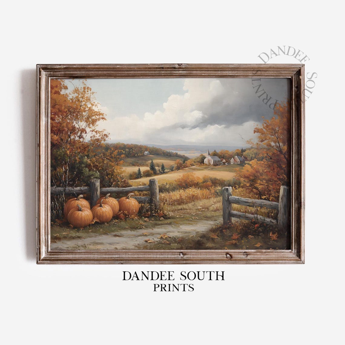 Fall Landscape Painting Autumn Wall Art Pumpkins Country Road Rustic Farmhouse Decor 544
