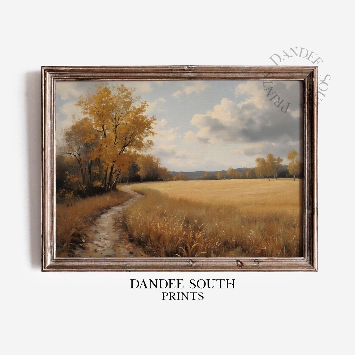 Autumn Path Golden Meadow Vintage Countryside Landscape Poster