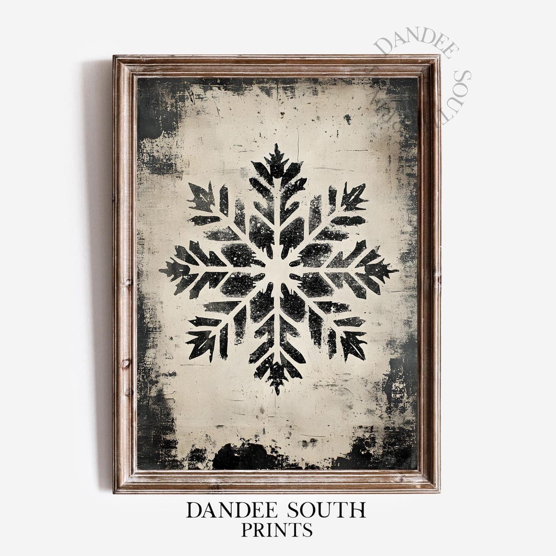 Black Snowflake Distressed Beige Rustic Winter Decor Art Poster