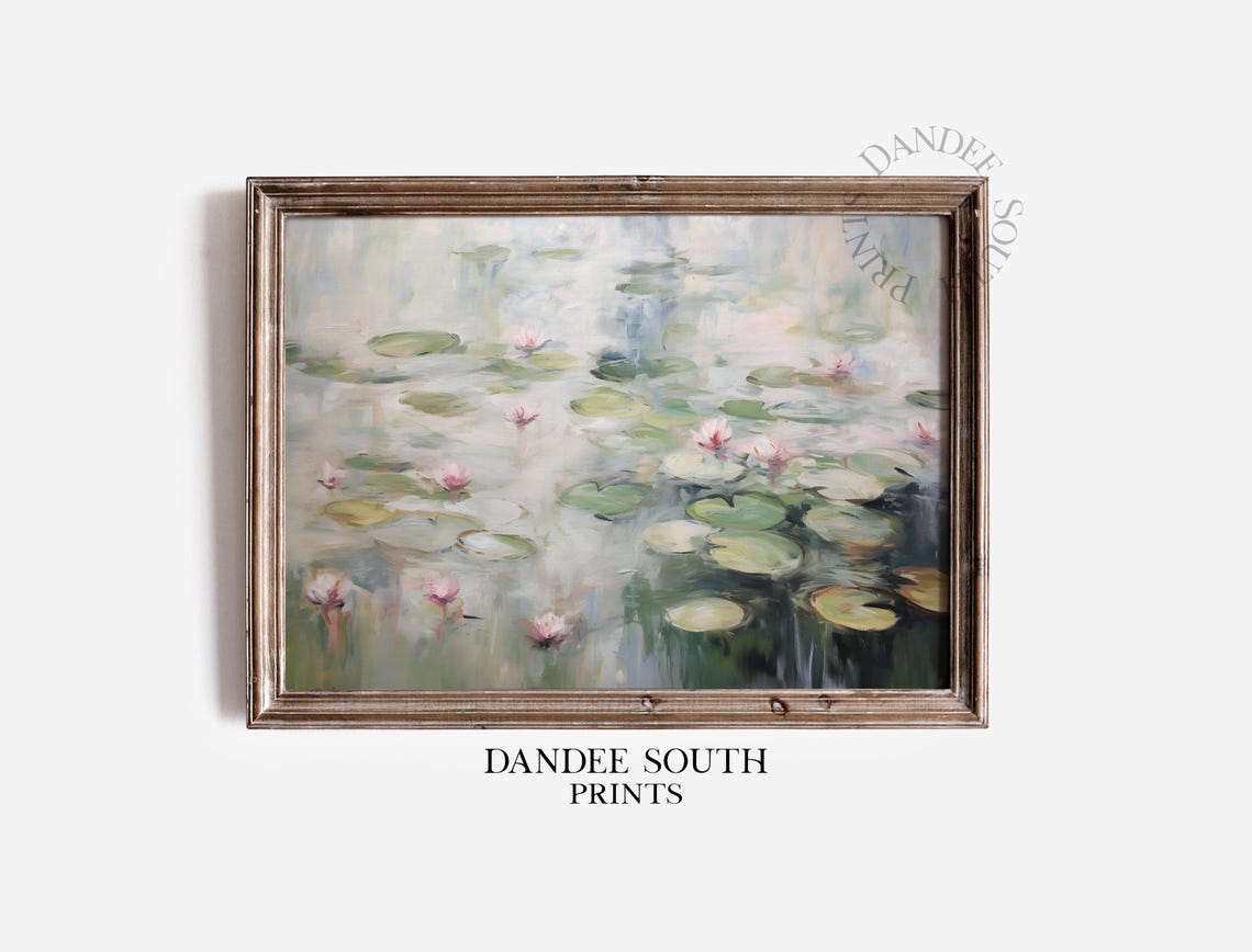 Dreamy Water Lily Pond Soft Pink Blooms Impressionist Style Poster