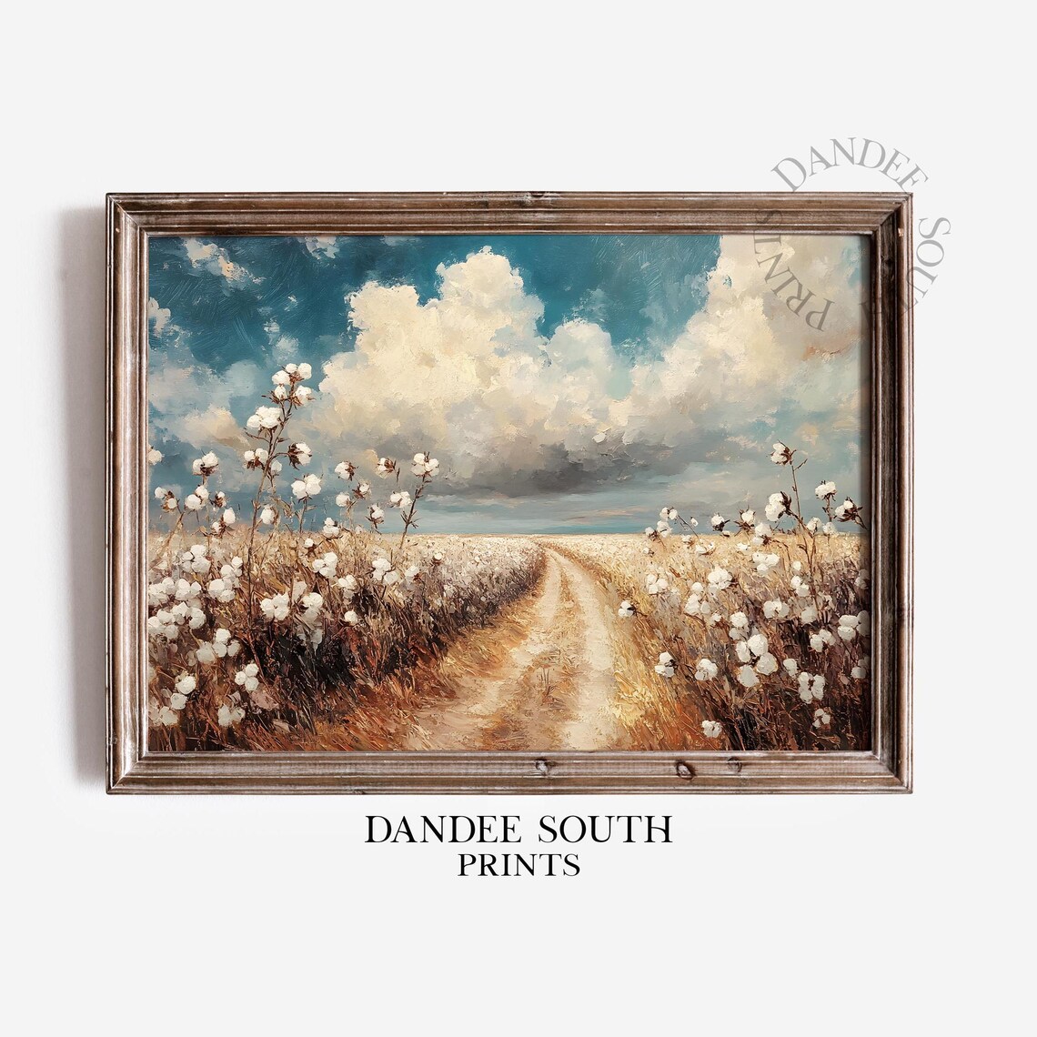Cotton Field Landscape Print, Modern Farmhouse Decor