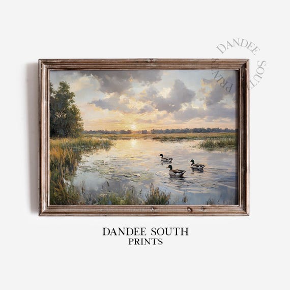 Mallard Ducks Wall Art Lake Landscape Rustic Nature And Wildlife Print 830