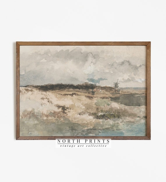 Muted Landscape Watercolor Painting Vintage Neutral Art Art 223