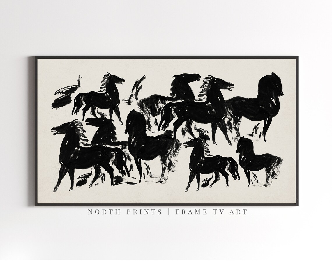 Vintage Abstract Horse Etching Art Print - Image 3