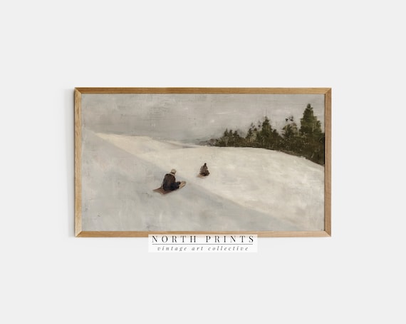 Winter Sledding French Cottage Farmhouse Art Print