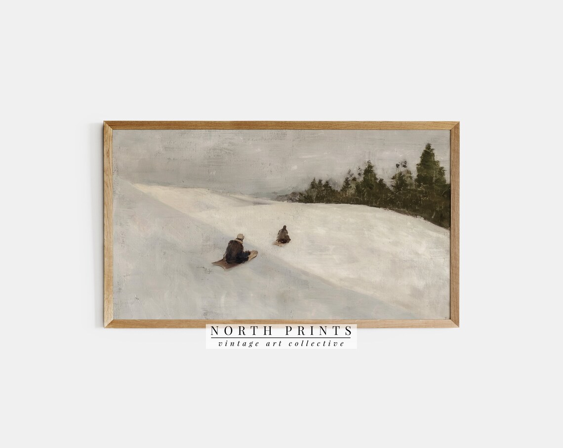 Winter Sledding French Cottage Farmhouse Art Print