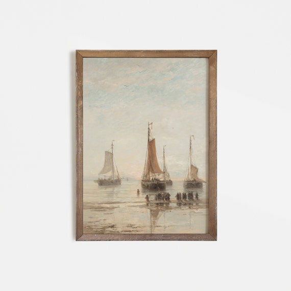 Vintage Sailboat Seascape Art Print, Coastal Print