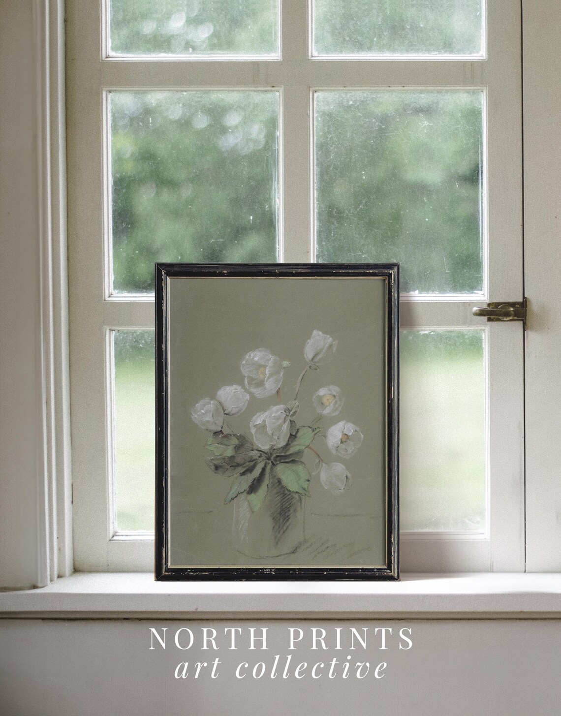 Spring French Tulip Painting Art Print, Muted Green - Image 2