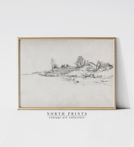 Minimalist Lake Sketch Art Antique Lake Ontario Art Vintage Drawing Sk 187