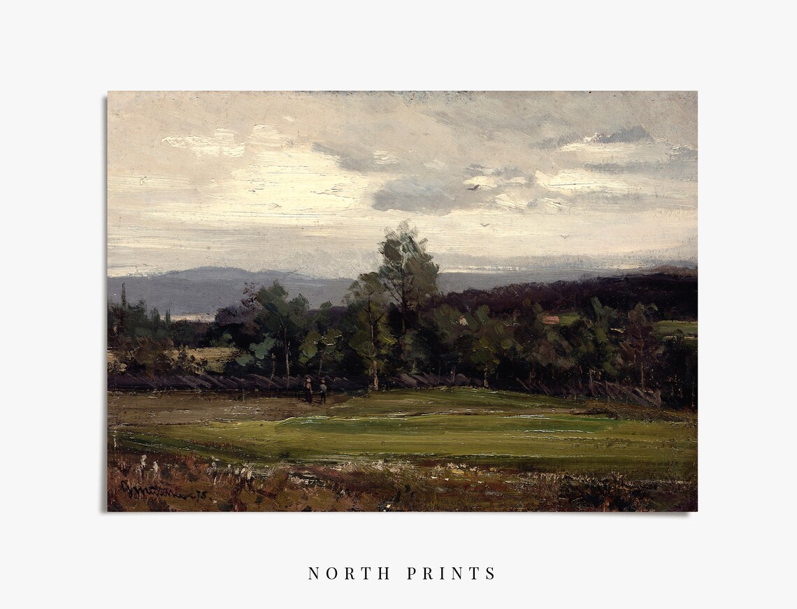 French Country Vintage Dark Green Landscape Art Print - Image 3