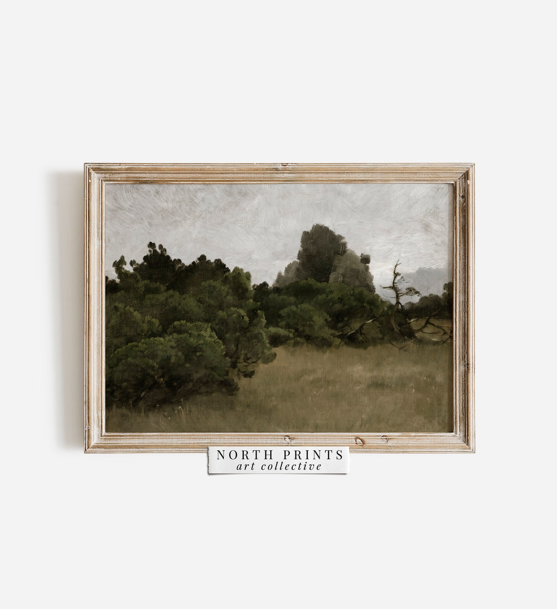 Moody Dark Green Forest Landscape Misty Sky Vintage Painting Poster - Image 2
