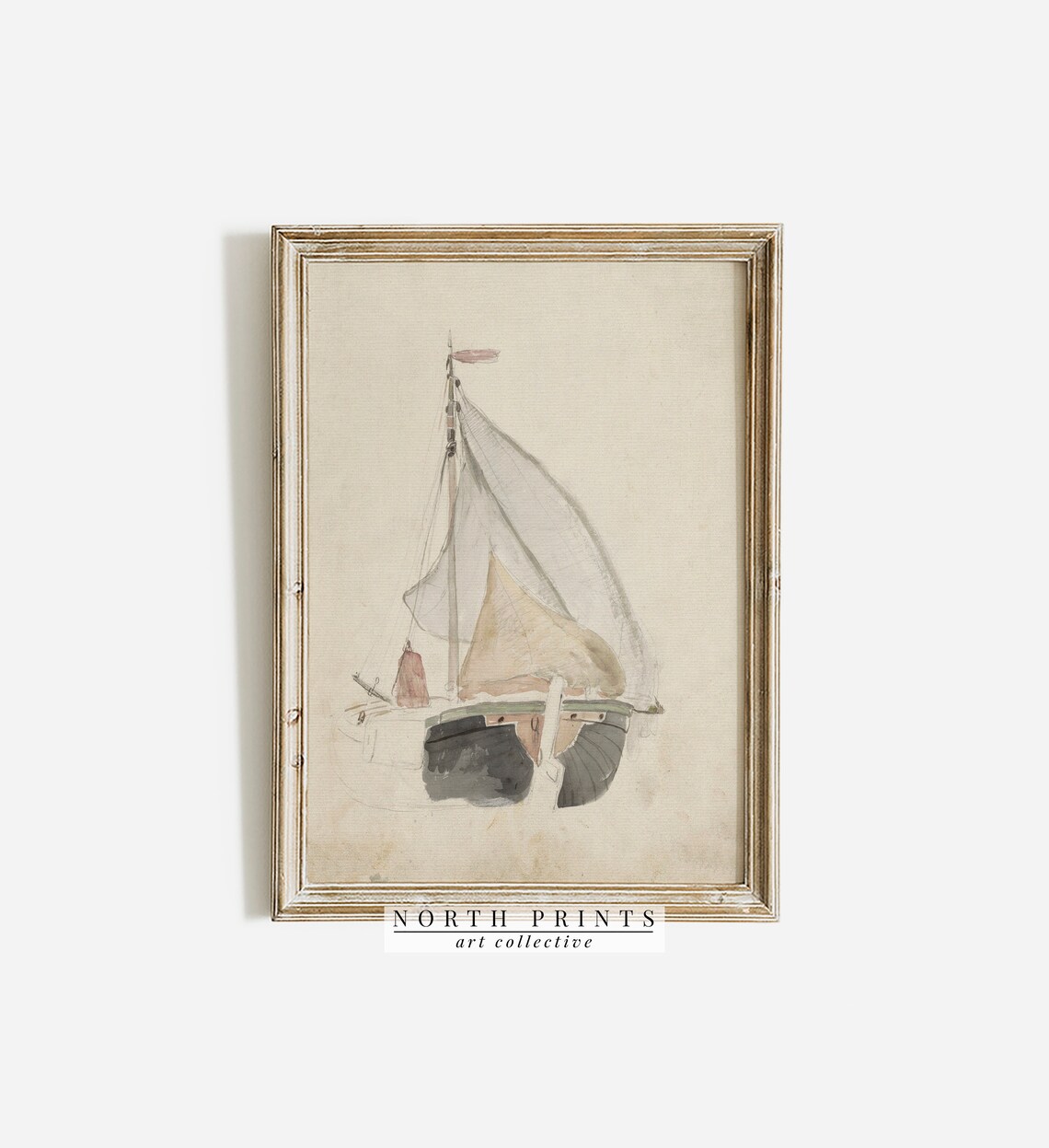 Antique Nautical Watercolor Boat, Coastal Farmhouse Art Print - Image 2