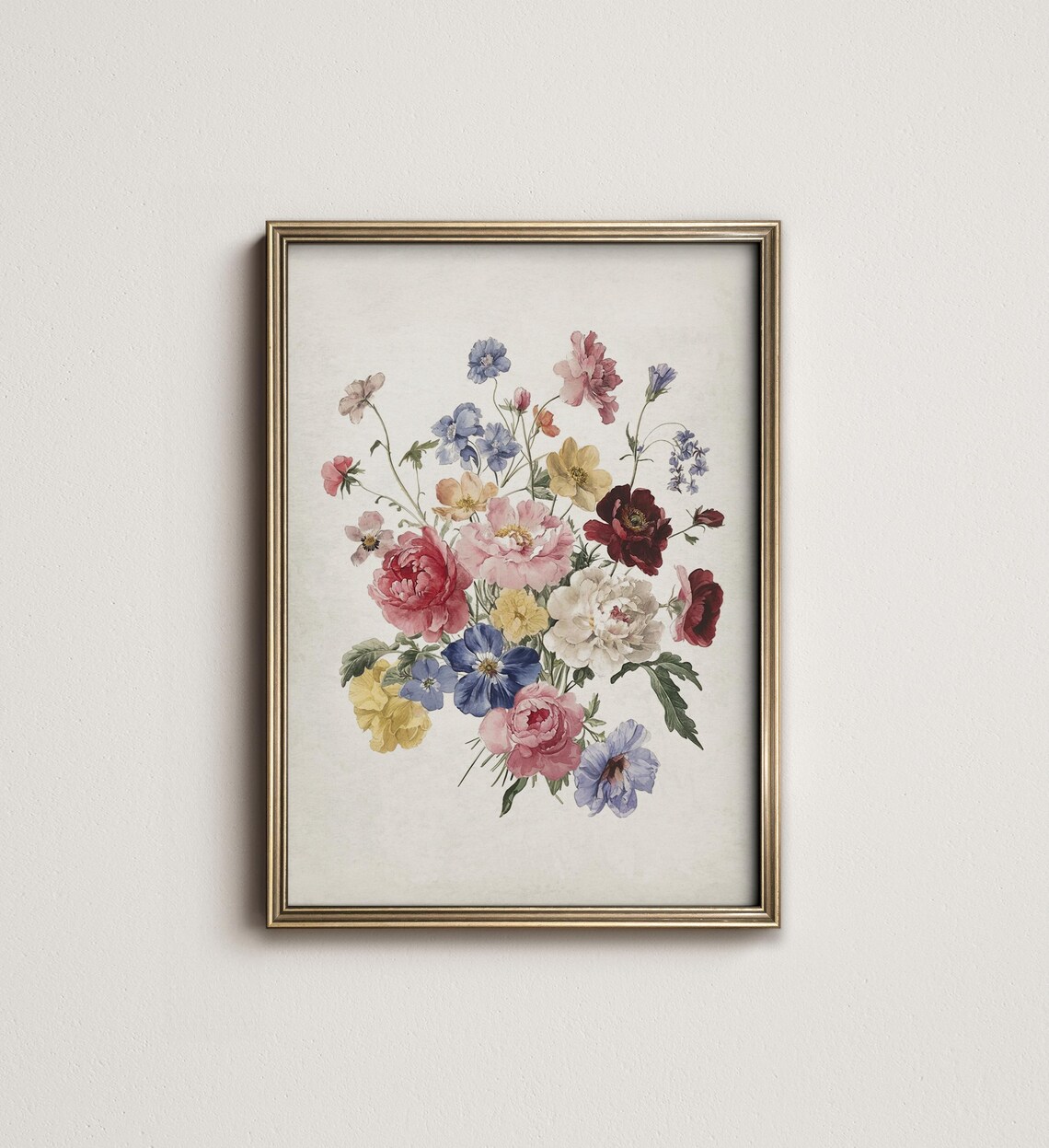 Victorian Botanical Watercolor English Garden Bouquet Art