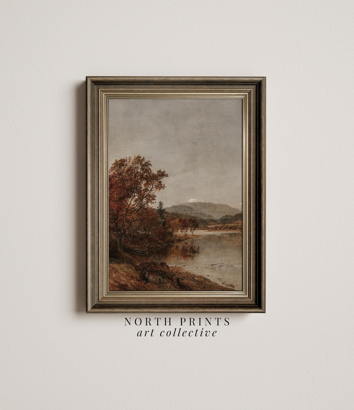 Moody Autumn Lake Painting, Rustic Fall Wall Art