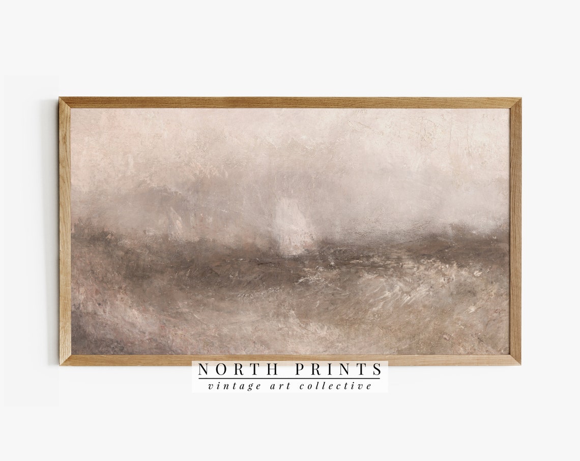 Abstract Muted Seascape Misty Beige Waves Minimalist Ocean Art Poster