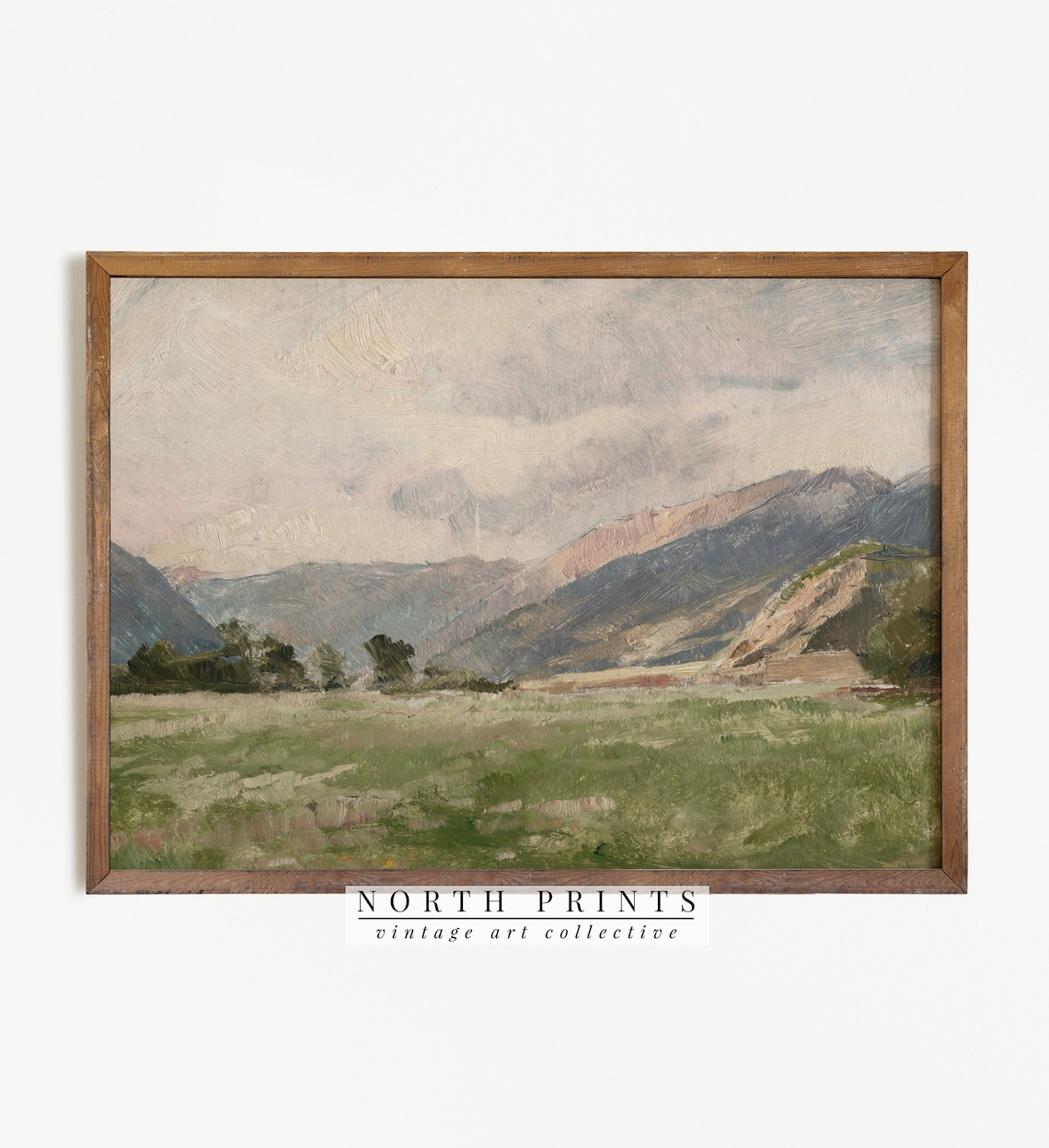 Green Meadow Mountain Valley Morning Vintage Landscape Travel Poster