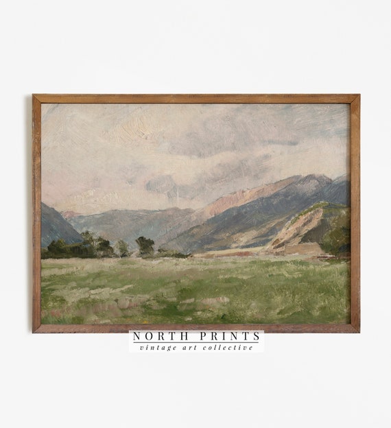 Meadow Painting Vintage Landscape Print Farmhouse Decor 329