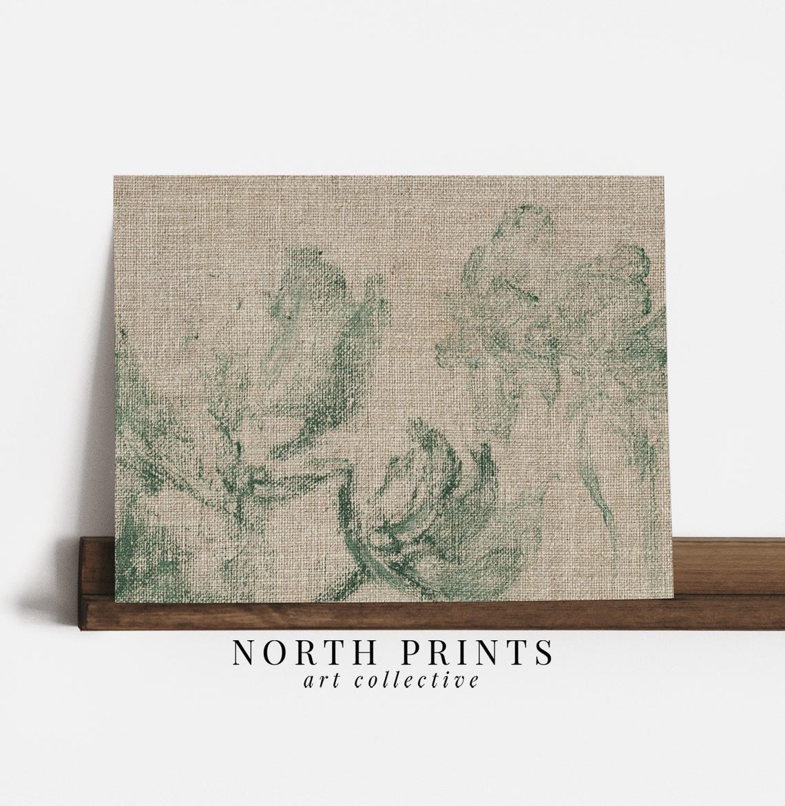 Neutral Green Abstract Floral Tapestry Textured Linen Art Poster - Image 2