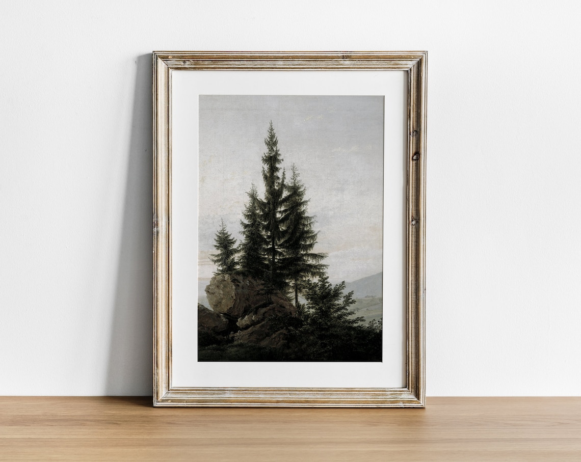 Vintage Pine Forest Tree Painting Rustic Nursery Art Print - Image 2