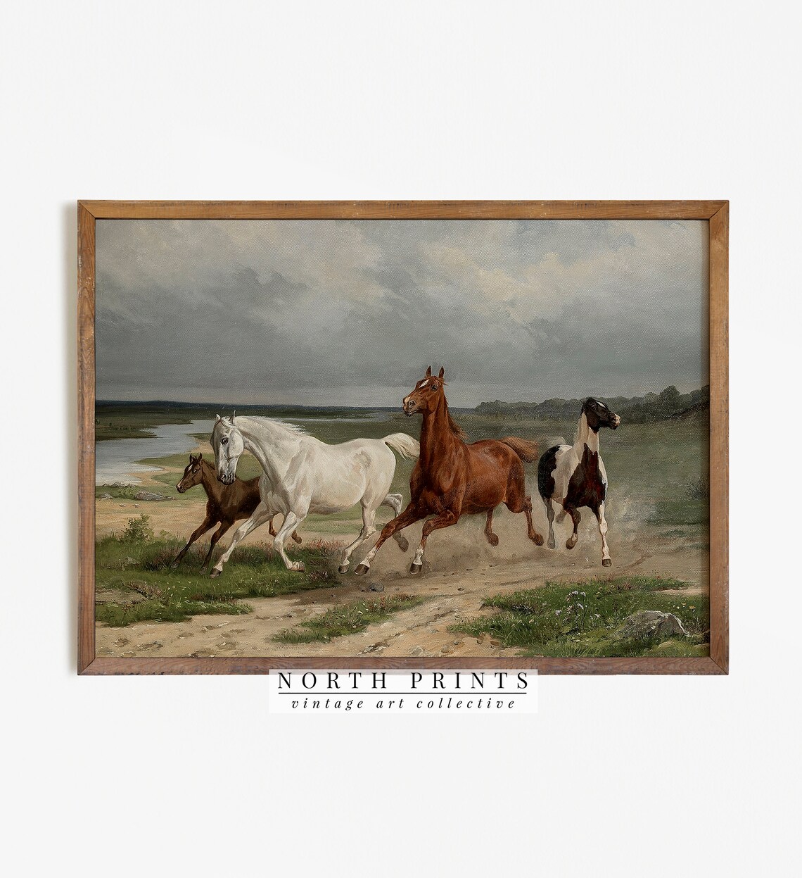 Vintage Western Oil Painting Wild Horses Art Print