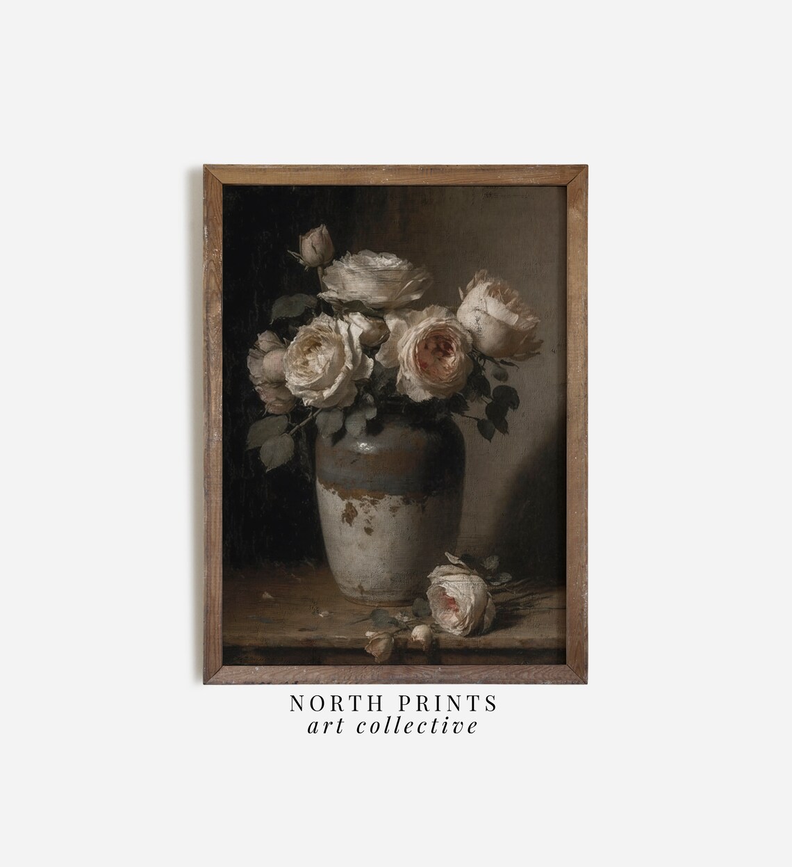 Rustic Still Life Roses, Neutral Farmhouse Art Print - Image 4