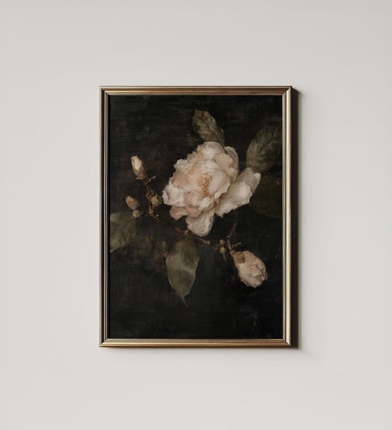 Floral Gardenia Still Life Art Print, Moody Botanical
